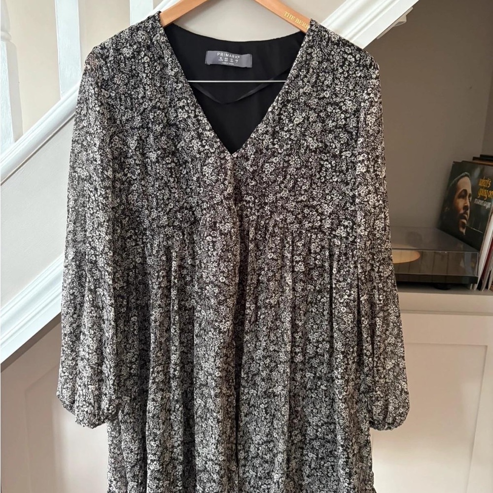 Primark Monochrome Floral Long Sleeve Dress